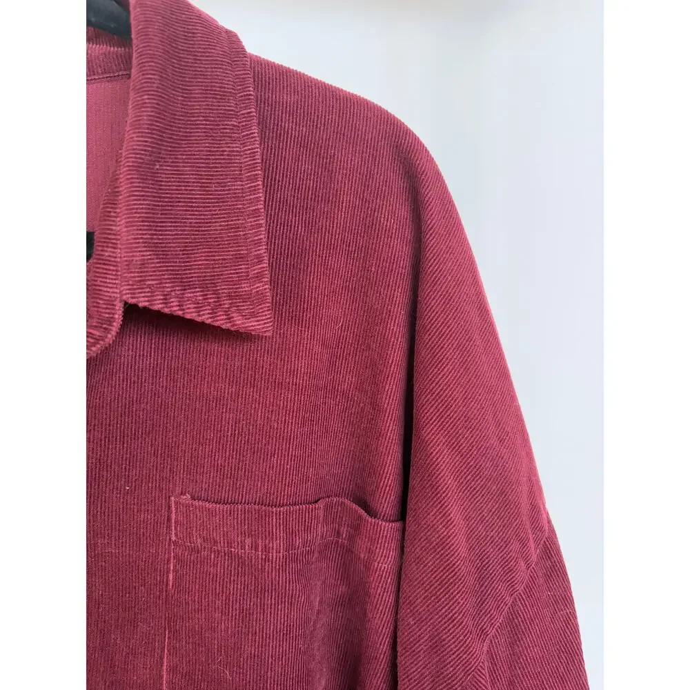 Corduroy Burgundy Velvety Shacket Raw Hem Alternative Grunge Barn Medium - Picture 5 of 9